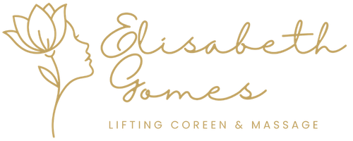 Logo Elisabeth Gomes avec fleur de lotus stylisée et texte Lifting Coreen & Massage